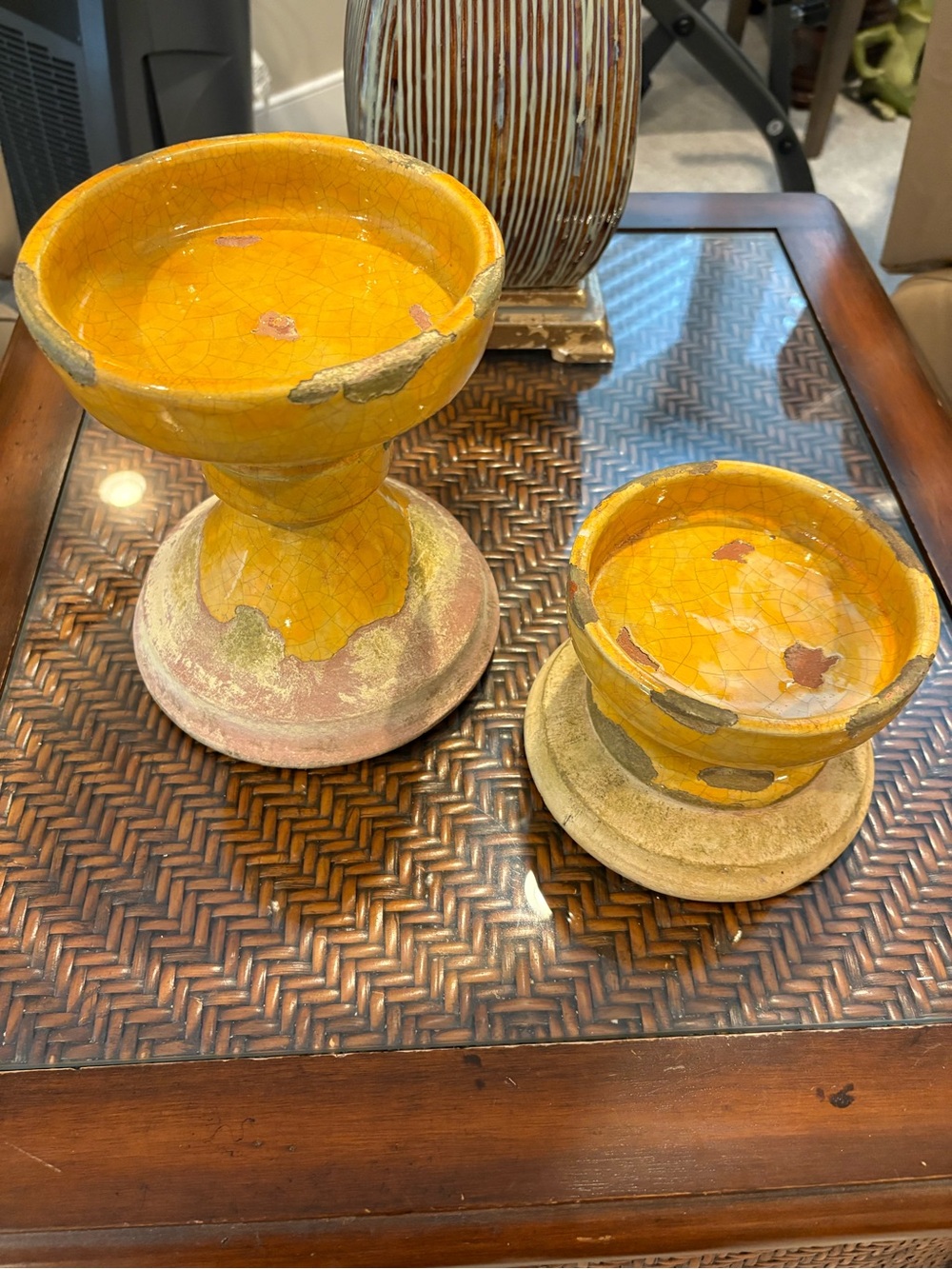 Pottery Barn Yellow Pedestal Set